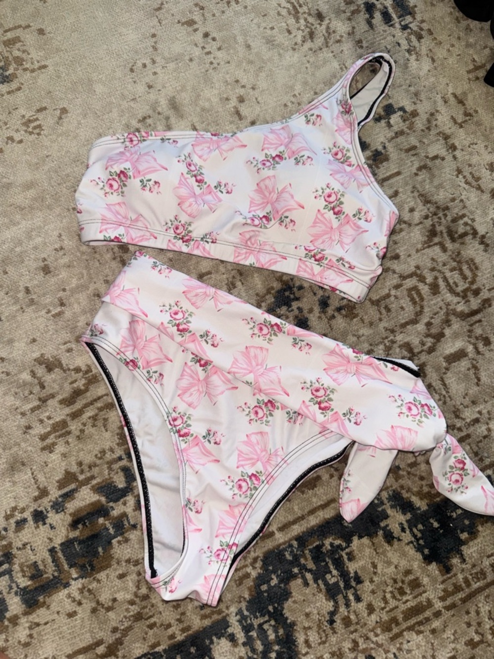 Pink loveshack Inspired Floral Bow Print Bikini Set